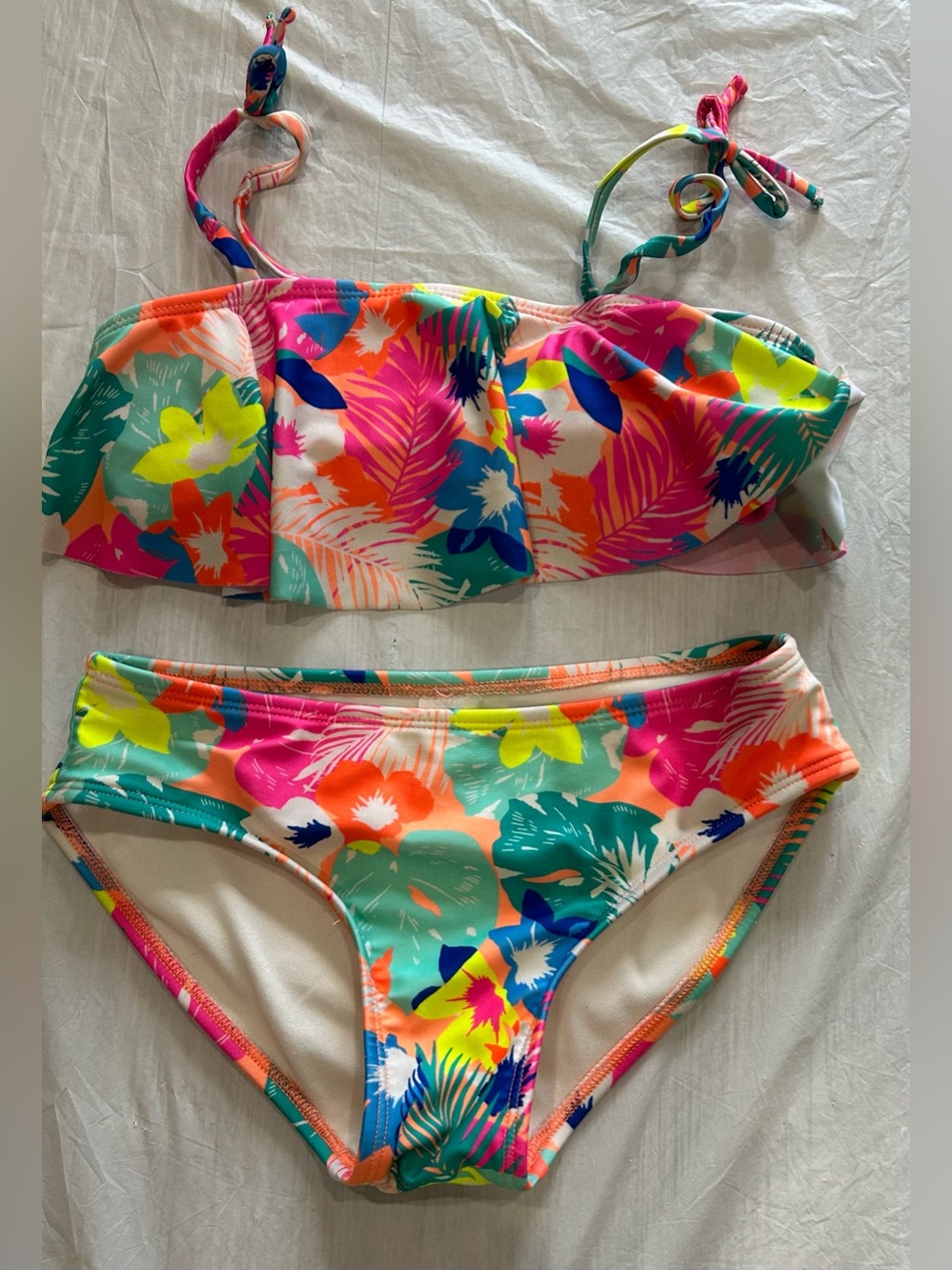 Cat & Jack Girls Tropical Floral Bikini - Pink, Teal, Neon Yellow, Orange